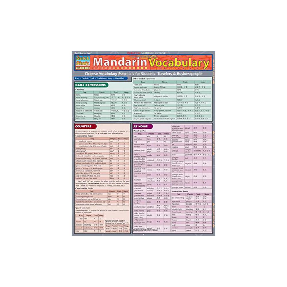 Barchart, Study Guide, Mandarin Vocabulary